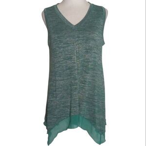 Logo by Lori Goldstein Emerald Green Layered Look Sleeveless Blouse Size Medium